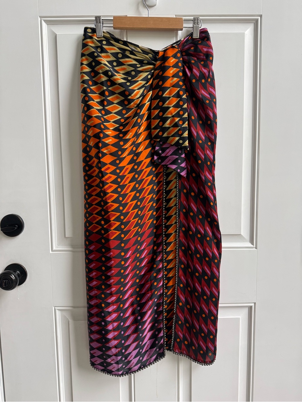 Zara Knotted Geometric Print Beaded Wrap Skirt Festival Bold Boho Asymmetrical
